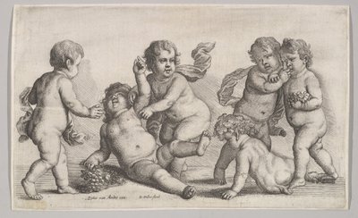 5人の男の子とサテュロス、1625-77。 作： Wenceslaus Hollar