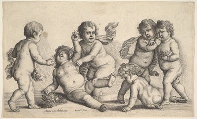 5人の男の子とサテュロス、1646年。 作： Wenceslaus Hollar