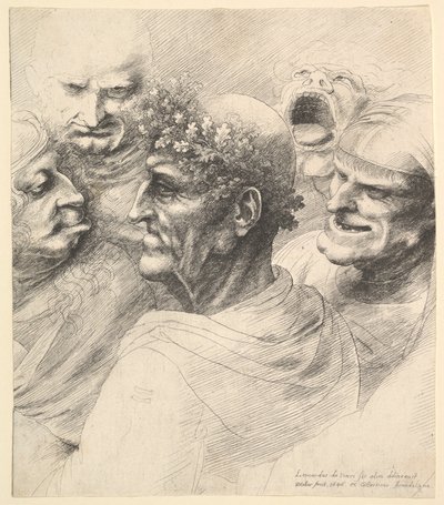 1646年、オークの葉のリースを持つ老人を含む5つのグロテスクな頭。 作： Wenceslaus Hollar