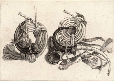 5本の狩猟用角笛 作： Wenceslaus Hollar