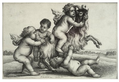 4人の少年と1匹のヤギ 作： Wenceslaus Hollar