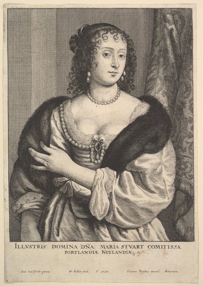 フランシススチュアート、ポートランド伯爵夫人、1650年。 作： Wenceslaus Hollar