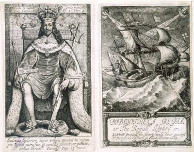 「Bibliotheca Regia、または王立図書館」の前絵とタイトルページ、1659年（エッチングと彫刻） 作： Wenceslaus Hollar
