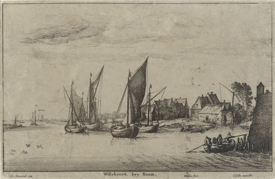 メッヘレン近くのヴィレブルックの眺め Willebroek bey Boom (オブジェクトのタイトル) 川の景色と海岸の景色（シリーズタイトル） 作： Wenceslaus Hollar