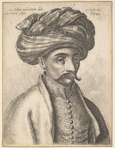 タークの頭と肩、口ひげと大きなターバン、1645。 作： Wenceslaus Hollar