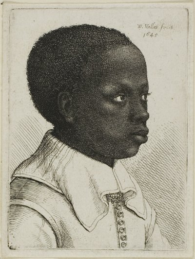 右にプロファイルで若い黒人少年の頭 作： Wenceslaus Hollar