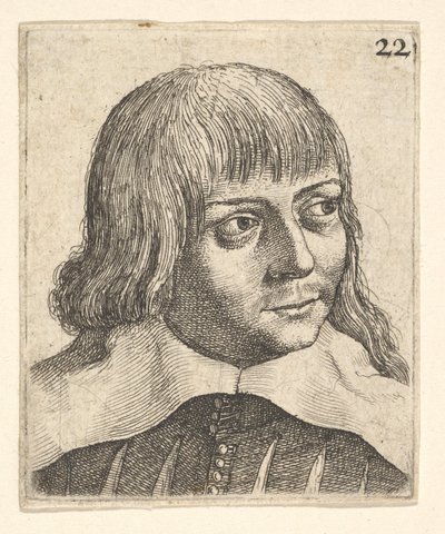 若い男性の頭、わずかに右を向いた、1625-77。 作： Wenceslaus Hollar