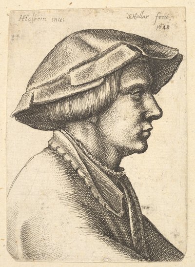 右側の帽子をかぶった若い男の頭、1648年。 作： Wenceslaus Hollar