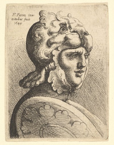ヘルメットをかぶった頭、1645 作： Wenceslaus Hollar