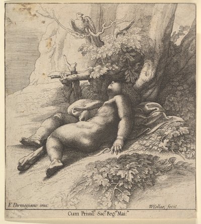 幼児ヘラクレスが眠っている、1625-77。 作： Wenceslaus Hollar