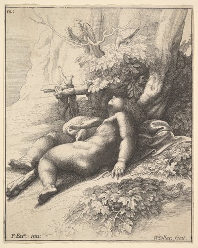 幼児ヘラクレスが眠っている、1625-77。 作： Wenceslaus Hollar