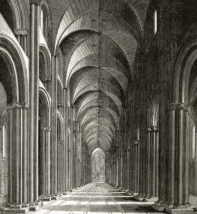 リチャード・ラヴェット牧師による「ロンドンの写真：ペンと鉛筆で描かれた」からのセントポールの身廊の内部、1890年発行 作： Wenceslaus Hollar