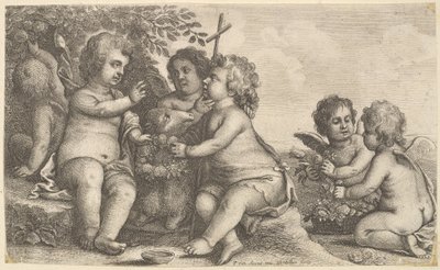 イエス、バプテスマの聖ヨハネと4人のケルブ、1625-77。 作： Wenceslaus Hollar