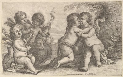 イエスと聖ヨハネがケルビムと抱き合うことで、1646年。 作： Wenceslaus Hollar