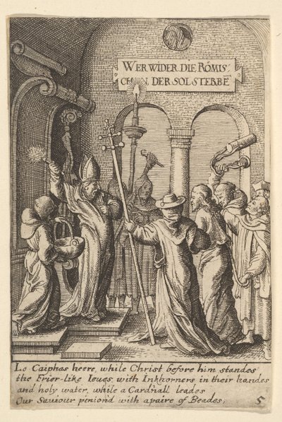 カイアファスの前のイエス、1625-77年。 作： Wenceslaus Hollar