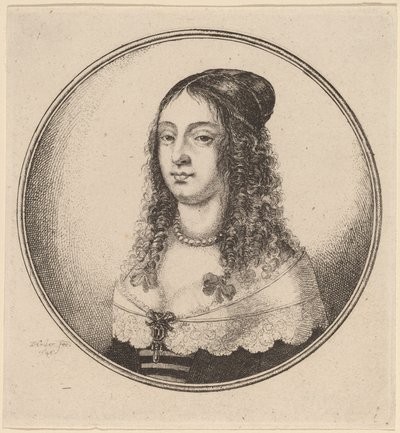 カールにリボンをつけた女性 作： Wenceslaus Hollar
