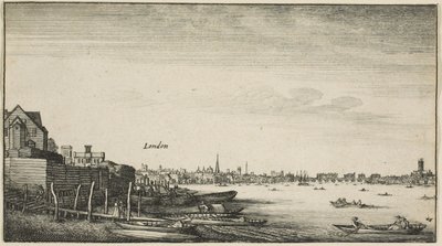 アランデル ハウスの下のミルフォード スタリスでテムズ川から見たロンドン 作： Wenceslaus Hollar