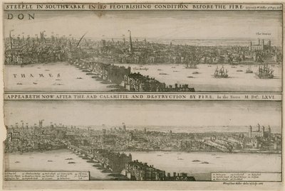 ロンドン、大火の前後 作： Wenceslaus Hollar