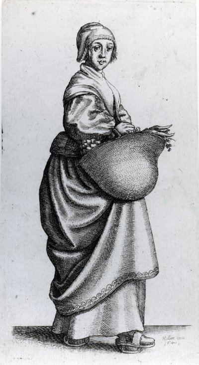 市場から戻ってきたメイド、1640 作： Wenceslaus Hollar