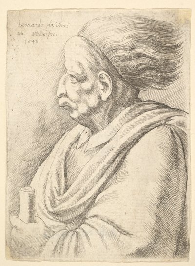1648年に左半分の長さで、似顔絵の特徴と後ろに髪が流れている男性。 作： Wenceslaus Hollar