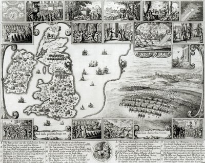 南北戦争イギリスの地図と1632年のプラハの眺め 作： Wenceslaus Hollar
