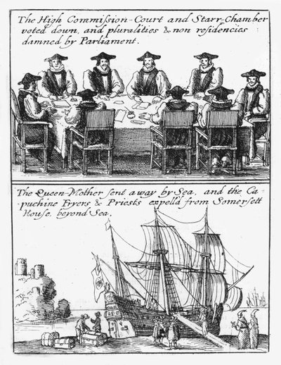 星の会議所のメンバー、イギリスを出港したヘンリエッタ・マリア女王 作： Wenceslaus Hollar