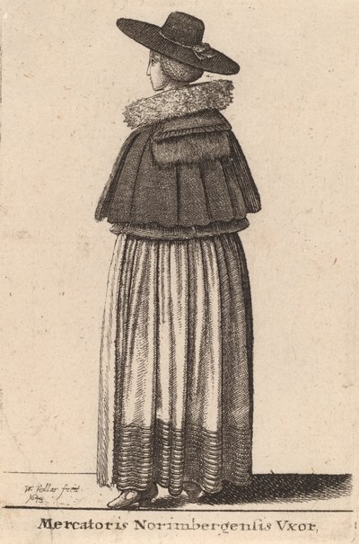 ニュルンベルク商人の妻、1643年。 作： Wenceslaus Hollar