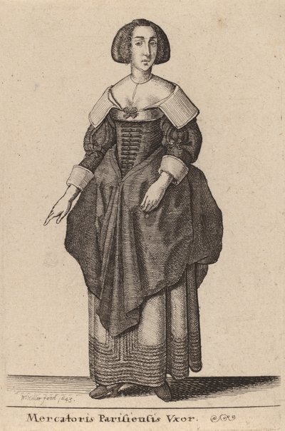 パリ商人の妻、1643年。 作： Wenceslaus Hollar