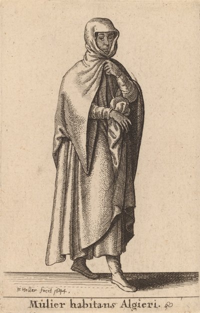 アルジェに住む女性、1644年。 作： Wenceslaus Hollar