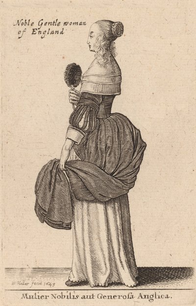 高貴で寛大な英国人女性、1643年。 作： Wenceslaus Hollar