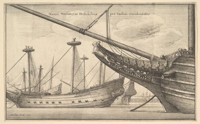 商船は、1647年にオランダ領西インド諸島のオランダ領東インド人を航行しました。 作： Wenceslaus Hollar