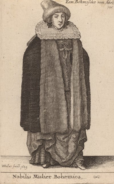 高貴なボヘミアの女性、1649年。 作： Wenceslaus Hollar