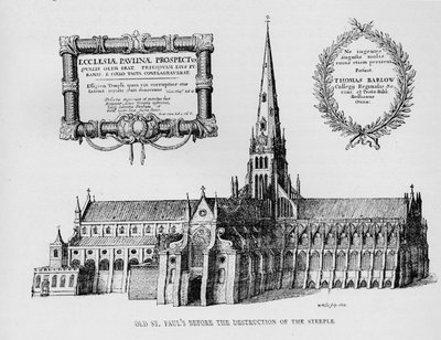 尖塔の破壊前の古いセントポール大聖堂、1657 1904 作： Wenceslaus Hollar