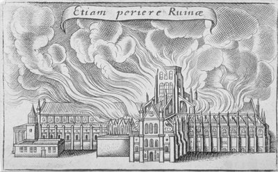 1666年のロンドン大火で燃えた旧セントポール大聖堂 作： Wenceslaus Hollar