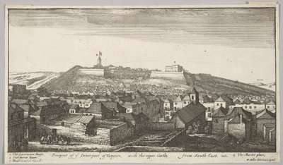 1669-73年の南東からの上部の城を伴うタンジールの内部の見通し。 作： Wenceslaus Hollar