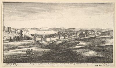 1669-73年、ホワイトホールの西の丘からのタンジール下部の見通し。 作： Wenceslaus Hollar