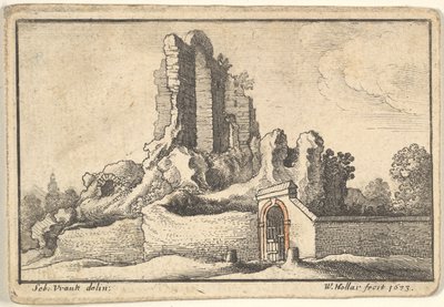 1673年、ローマのエスクイリーノの丘の廃墟と鉄格子の門。 作： Wenceslaus Hollar