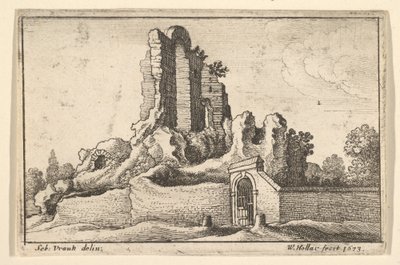 1673年、ローマのエスキリーナの丘の廃墟と門。 作： Wenceslaus Hollar