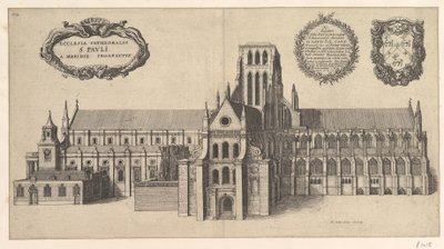 セント ポール大聖堂、セント ポール大聖堂の南側。 パウリ、子午線目論見書、1658年。 作： Wenceslaus Hollar