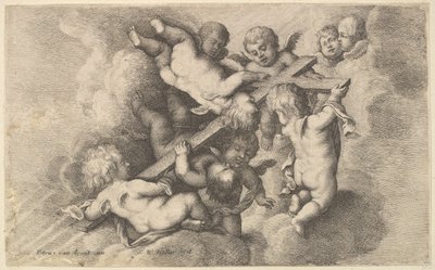 十字架を運ぶ 7 つのプッティ、1646 年。 作： Wenceslaus Hollar