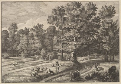 森の中の羊飼いたち、1648-50年。 作： Wenceslaus Hollar