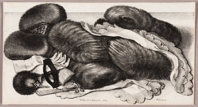 マフのグループ、手袋のペア、および 2 つのハンカチのある静物 作： Wenceslaus Hollar