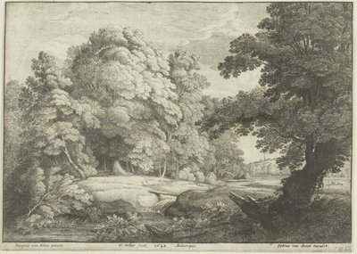 滝に架かる橋 作： Wenceslaus Hollar