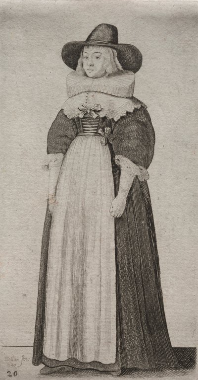 貴族から田舎の女性までのイギリス人女性のいくつかの習慣...、1640年。 作： Wenceslaus Hollar