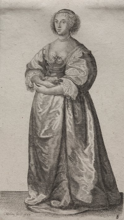 貴族から田舎の女性まで、英国の女性のいくつかの習慣: 花を持つ女性 作： Wenceslaus Hollar