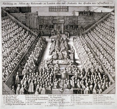 The Trial of Thomas Wentworth, Earl of Strafford, Westminster Hall, London, 1641.             作： Wenceslaus Hollar