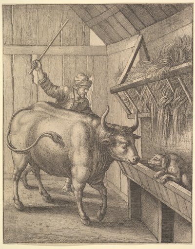 飼い葉桶にいる犬のイラストからジョン・オギルビーズの「sopics：Or A Second Collection ...」、1666年。 作： Wenceslaus Hollar
