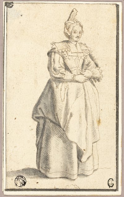 La Noblesse の版画にちなんで、小さく隆起した帽子をかぶった女性 作： Wenceslaus Hollar