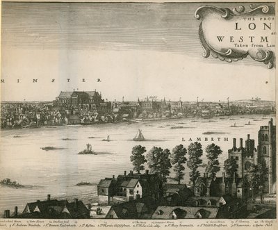 ランベスからとられたロンドンとウェストミンスターの展望 作： Wenceslaus Hollar