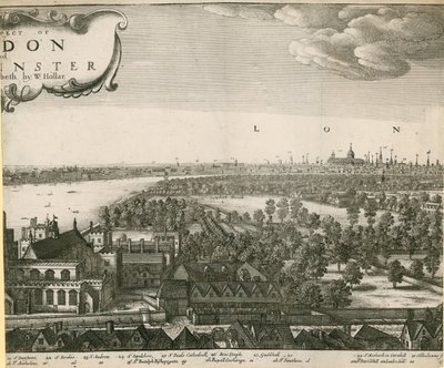 ランベスからとられたロンドンとウェストミンスターの展望 作： Wenceslaus Hollar